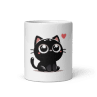 White glossy cat mug